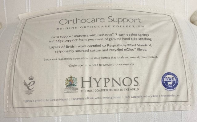 Clearance - Hypnos Orthocare Support 4'6" (135cm) Double Mattress Only EXTRA FIRM