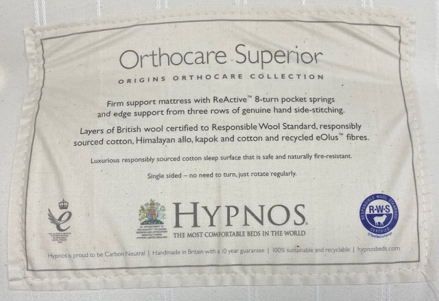 Clearance - Hypnos Orthocare Superior 4'6" (135cm) Double Mattress Only - Extra Firm