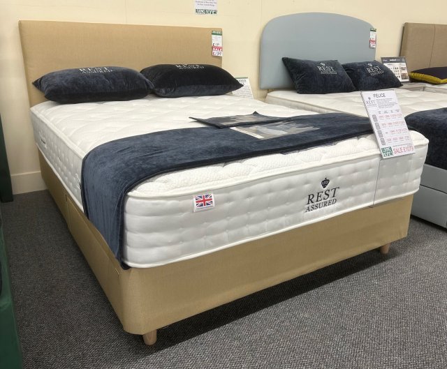 Clearance - Rest Assured 150cm Kingsize Felice Mattress with 2 Drw Base on Legs PLUS Lyon Headboard